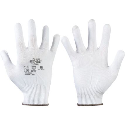 76-200 EDGE® Mechanical Hazard Gloves, White, Nylon Liner, Uncoated, EN388: 2016, 2, 1, 4, X, A, Size 7