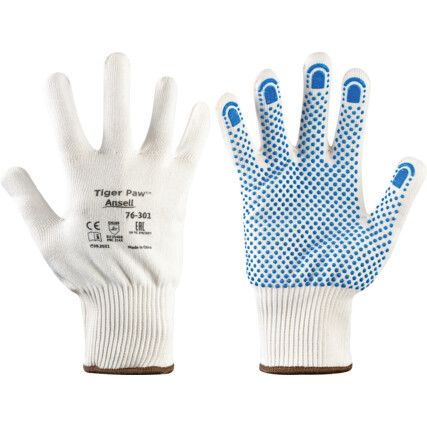 76-301 Tiger Paw Cut Resistant Gloves, Blue/Natural, PVC Coating, EN388: 2016, 2, 1, 4, X, B, Size 7