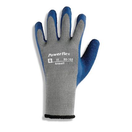 80-100 Powerflex Cut Resistant Gloves, Blue/Grey, Latex/Rubber Palm, Cotton/Polyester Liner, EN388: 2016, 2, 2, 4, 2, B, Size 8