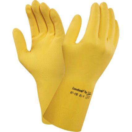 87-190 Alphatec Chemical Resistant Gloves, Yellow, Latex, Cotton Flocked Liner, Size 6.5-7