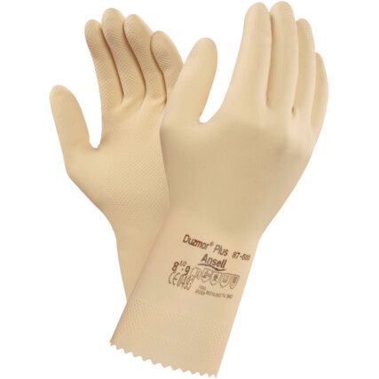 87-600 Duzmor Plus Chemical Resistant Gloves, Natural, Latex, Unlined, Size 7.5-8