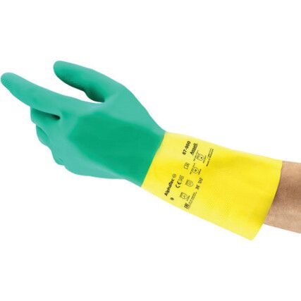 Alphatec® 87-900 Mechanical Hazard Gloves, Green/Yellow, Cotton Liner, Latex Coating, EN388: 2016, 2, 1, 2, X, A, Size XL