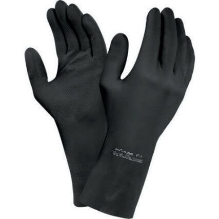 87-950, Chemical Resistant Gloves, Black, Latex, Cotton Flocked Liner, Size 8.5-9