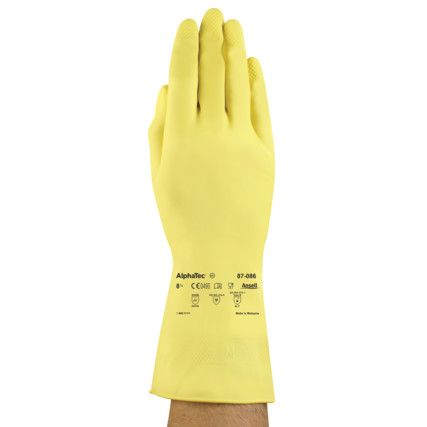 Alphatec, Chemical Resistant Gloves, Yellow, Rubber, Cotton Flocked Liner, Size 8