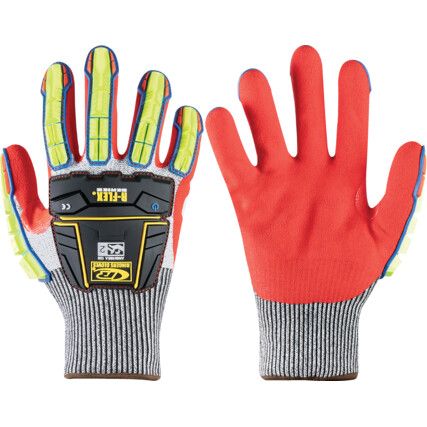 R065, Impact Gloves, Grey/Hi-Vis Yellow/Red, HPPE, Nitrile Coating, EN388: 2016, 4, X, 4, 3, D, P, Size 9