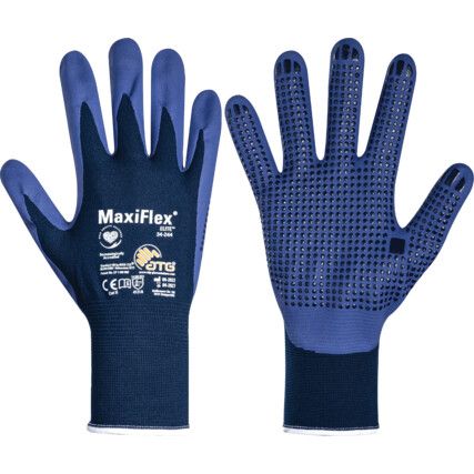 34-244-B Maxiflex® Elite, Mechanical Hazard Gloves, Blue, Polyester Liner, NBR Coating, EN388: 2016, 4, 1, 2, 1, A, Size 7