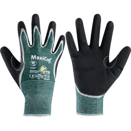 MaxiCut® Oil™, Cut Resistant Gloves, Black/Green, EN388: 2016, 4, 3, 3, 1, B, NBR Palm, Glass/Nylon/Polyester/Spandex, Size 6