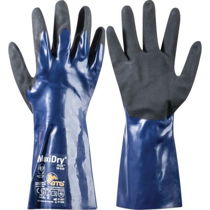 56-530 MaxiDry®, Mechanical Hazard Gloves, Blue/Black, Polyester Liner, NBR (Nitrile Butadiene Rubber) Coating, EN388: 2016, 4, 1, 2, 1, A, Size 8