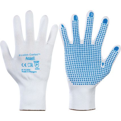 2F80E03 Picolon Confort Mechanical Hazard Gloves, White, Polyamide Liner, PVC Coating, EN388: 2016, 2, 1, 4, 2, A, Size 9