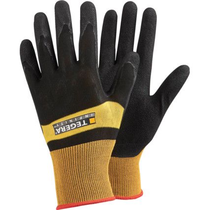 8802 Tegera® Infinity Mechanical Hazard Gloves, Black/Yellow, Nylon Liner, Nitrile/Polyurethane Coating, EN388: 2016, 4, 1, 2, 1, X, Size 9