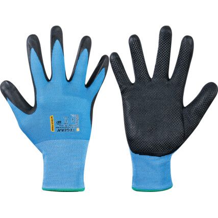 887 Tegera® Classic Mechanical Hazard Gloves, Black/Blue, Nylon Liner, Nitrile Foam Coating, EN388: 2016, 4, 1, 3, 2, X, Size 9