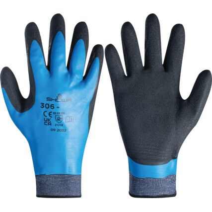 306 Mechanical Hazard Gloves, Black/Blue, Nylon/Polyester Liner, Latex Coating, EN388: 2016, 2, 1, 2, 1, X, Size 7