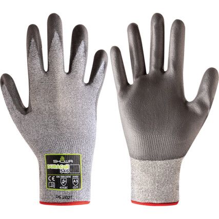 Cut Resistant Gloves, Grey, EN388: 2016, 4, X, 4, 2, C, PU Palm, HPPE/Polyester, Size 8