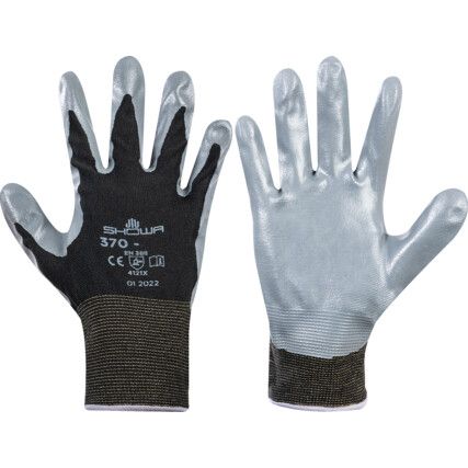 B370 Mechanical Hazard Gloves, Black/Grey, Nylon Liner, Nitrile Coating, EN388: 2003, 4, 1, 2, 1, Size 8