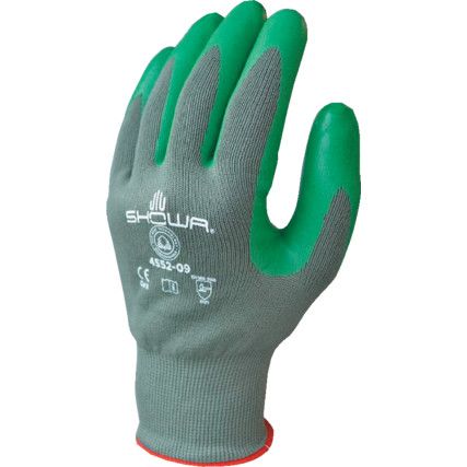 4552 Mechanical Hazard Gloves, Green, EBT/Polyester Liner, Sponge Nitrile Coating, EN388: 2003, 4, 1, 2, 1, Size 9