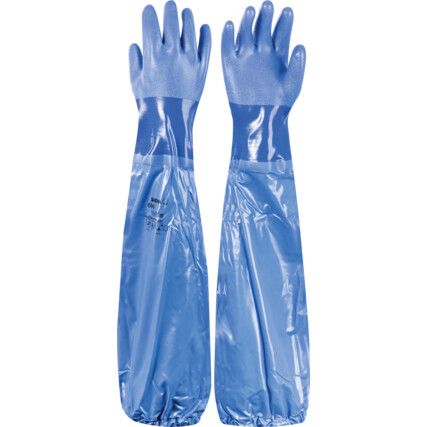 690, Chemical Resistant Gloves, Blue, PVC, Cotton Liner, Size 8