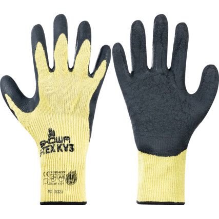 S-Tex, Cut Resistant Gloves, Black/Yellow, EN388: 2016, 3, X, 4, 4, F, Latex Palm, Polyester, Size 8