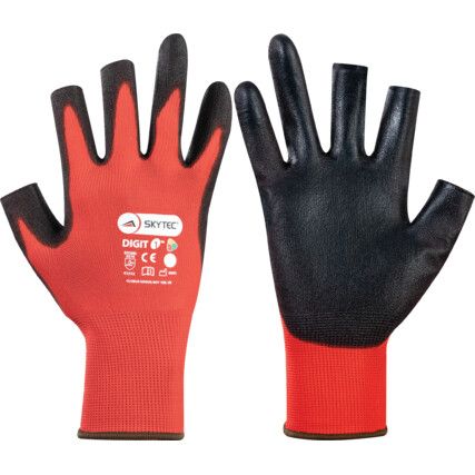 SKY712 Digit 1, General Handling Gloves, Black/Red, Polyurethane Coating, Nylon Liner, Size 8