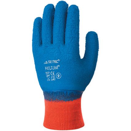 Helium Mechanical Hazard Gloves, Blue/Red, Cotton Liner, Latex Coating, EN388: 2003, 2, 1, 3, 1, Size 9