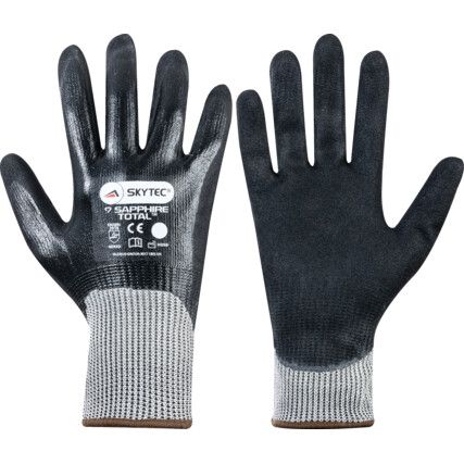 Sapphire Total™, Cut Resistant Gloves, Black, EN388: 2016, 4, X, 4, 3, D, Nitrile Fully Coated, HPPE/Nylon, Size 8