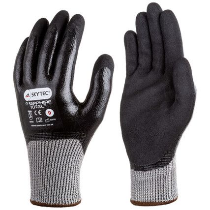 Sapphire Total™, Cut Resistant Gloves, Black, EN388: 2016, 4, X, 4, 3, D, Nitrile Fully Coated, HPPE/Nylon, Size 9