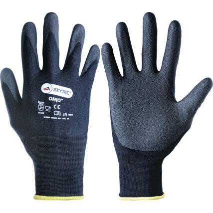 Ohio Mechanical Hazard Gloves, Black, Nylon Liner, PVC Coating, EN388: 2003, 4, 1, 3, 1, Size 9