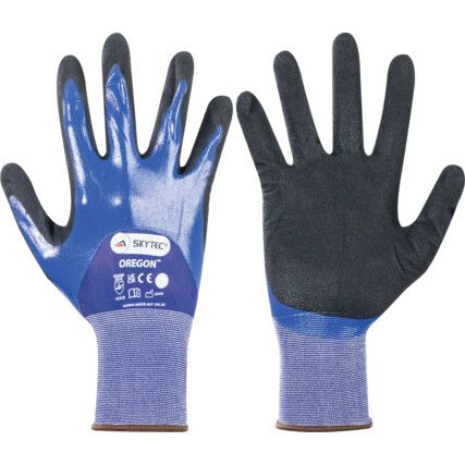 Oregon Mechanical Hazard Gloves, Blue/Black, Nylon Liner, Nitrile Coating, EN388: 2016, 4, 1, 2, 1, X, Size 10