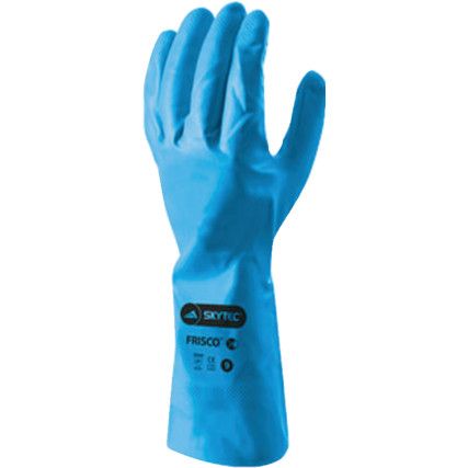 Frisco, Chemical Resistant Gauntlet, Blue, Nitrile, Cotton Flocked Liner, Size 10