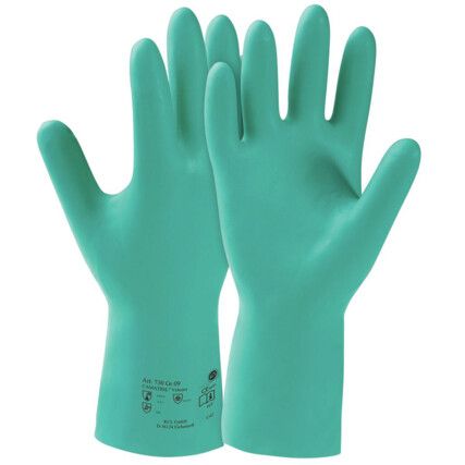 Camatril 730, General Handling Gloves, Green, Nitrile, Cotton Flocked Liner, Size 9