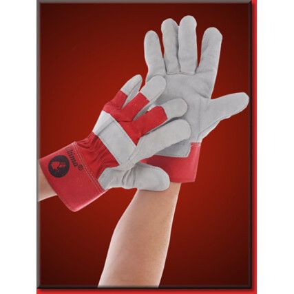 Ultima, General Handling Gloves, Grey/Red, Leather Coating, Cotton Liner, Size 10