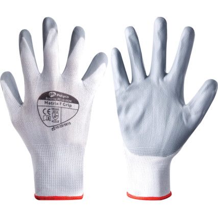 100-MAT Matrix F Grip Mechanical Hazard Gloves, Grey/White, Nitrile Coating, EN388: 2016, 4, 1, 2, 1, X, Size 6