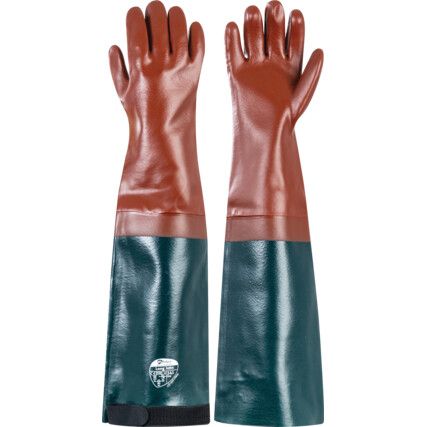 3413 Long John, Chemical Resistant Gauntlet, Red, PVC, Cotton Liner, Size 9.5