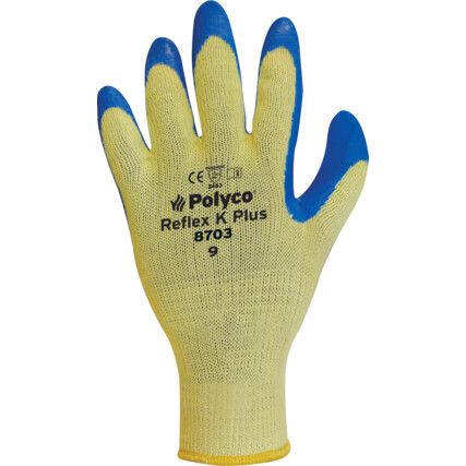 Reflex-K Plus, Cut Resistant Gloves, Blue/Yellow, EN388: 2016, 3, 3, 4, 3, X, Latex Palm, Knitted, Size 8