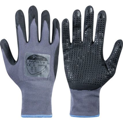 8007GR Polyflex Grip Mechanical Hazard Gloves, Grey, Nylon Liner, Nitrile Coating, EN388: 2016, 4, 1, 2, 2, X, Size 7