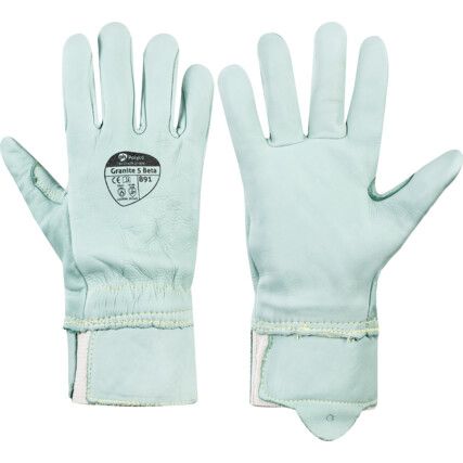 Granite 5 Beta, Cut Resistant Gloves, White, Leather, Kevlar® Liner, EN388: 2016, 3, X, 3, 4, D, Size 8