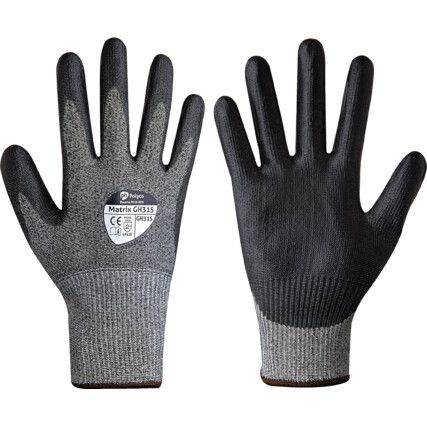 Martix®, Cut Resistant Gloves, PU Palm Coated, Seamless Knit Liner, EN388: 2016, 4, X, 4, 3, C, Grey/Black, Size 8