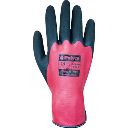 GIW Grip It® Mechanical Hazard Gloves, Black/Red, Nylon Liner, Latex Coating, EN388: 2016, 3, 1, 4, 2, X, Size 9