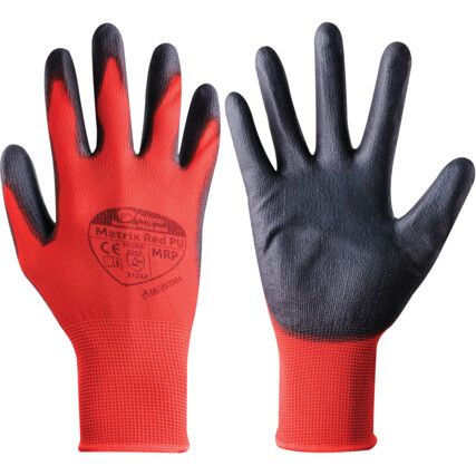 MRP Matrix Mechanical Hazard Gloves, Black/Red, Nylon Liner, Polyurethane Coating, EN388: 2016, 3, 1, 3, 1, X, Size 10