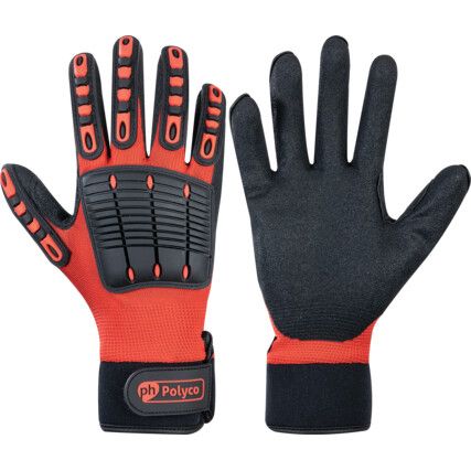 Multi-Task E Mechanical Hazard Gloves, Black/Red, Nylon Liner, Nitrile Coating, EN388: 2016, 4, 1, 4, 1, X, Size 7