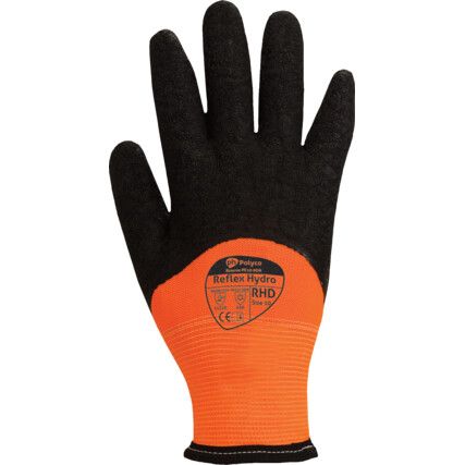 RHD Reflex, Cold Resistant Gloves, Black/Orange, Thermal Yarn Liner, Latex Coating, Size 8