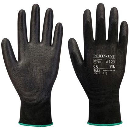 A120, General Handling Gloves, Black, Polyurethane Coating, Size 9