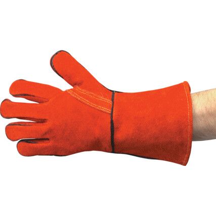 General Handling Gauntlet, Red, Leather Coating, Fleece Liner, Size 10