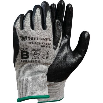 Cut Resistant Gloves, Black, EN388: 2016, 4, X, 4, 2, B, Nitrile Foam Palm, HPPE Liner, Size 8