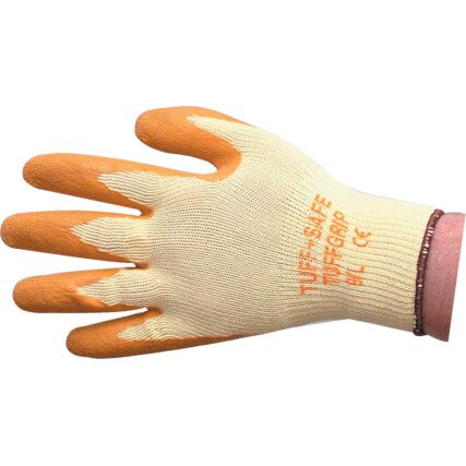 Tuffgrip, General Handling Gloves, Orange/Yellow, Latex Coating, Latex Liner, Size 8