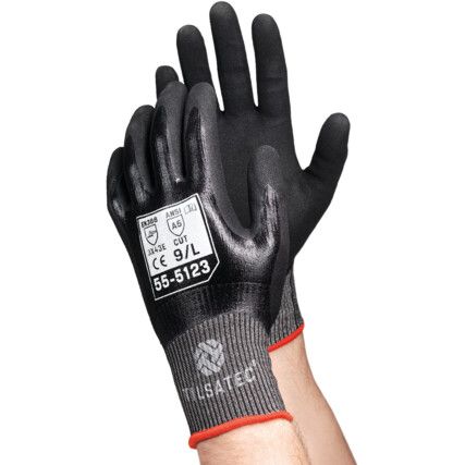 Cut Resistant Gloves, Foam Nitrile Coated, Grey, Size 9