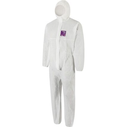 1500-WH Microgard Chemical Protective Coveralls, Disposable, Type 5/6, White, SMS Nonwoven Fabric, Zipper Closure, M