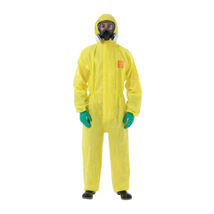 3000-YE Microchem Chemical Protective Coveralls, Disposable, Type 3/4/5, Yellow, Non-Woven Laminate Fabric, Zipper Closure, S