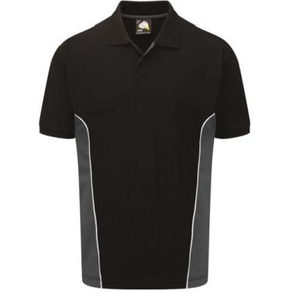 Polo Shirt, Black/Grey, Cotton/Polyester, Short Sleeve, XL