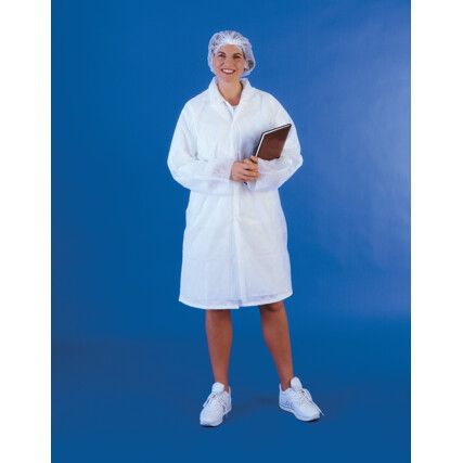 Visitors Coat, Disposable, Unisex, White, Polypropylene, L