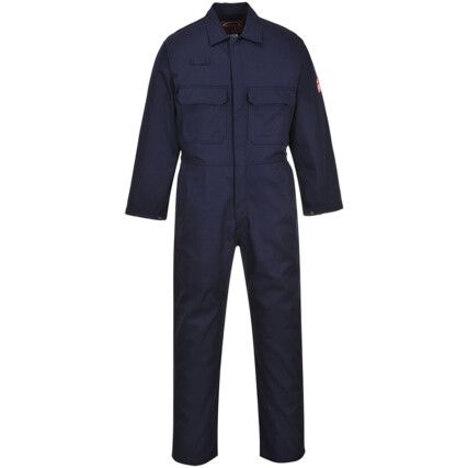 Flame Retardant Coveralls, Navy Blue, Cotton, Stud Closure, Chest 36-38", S